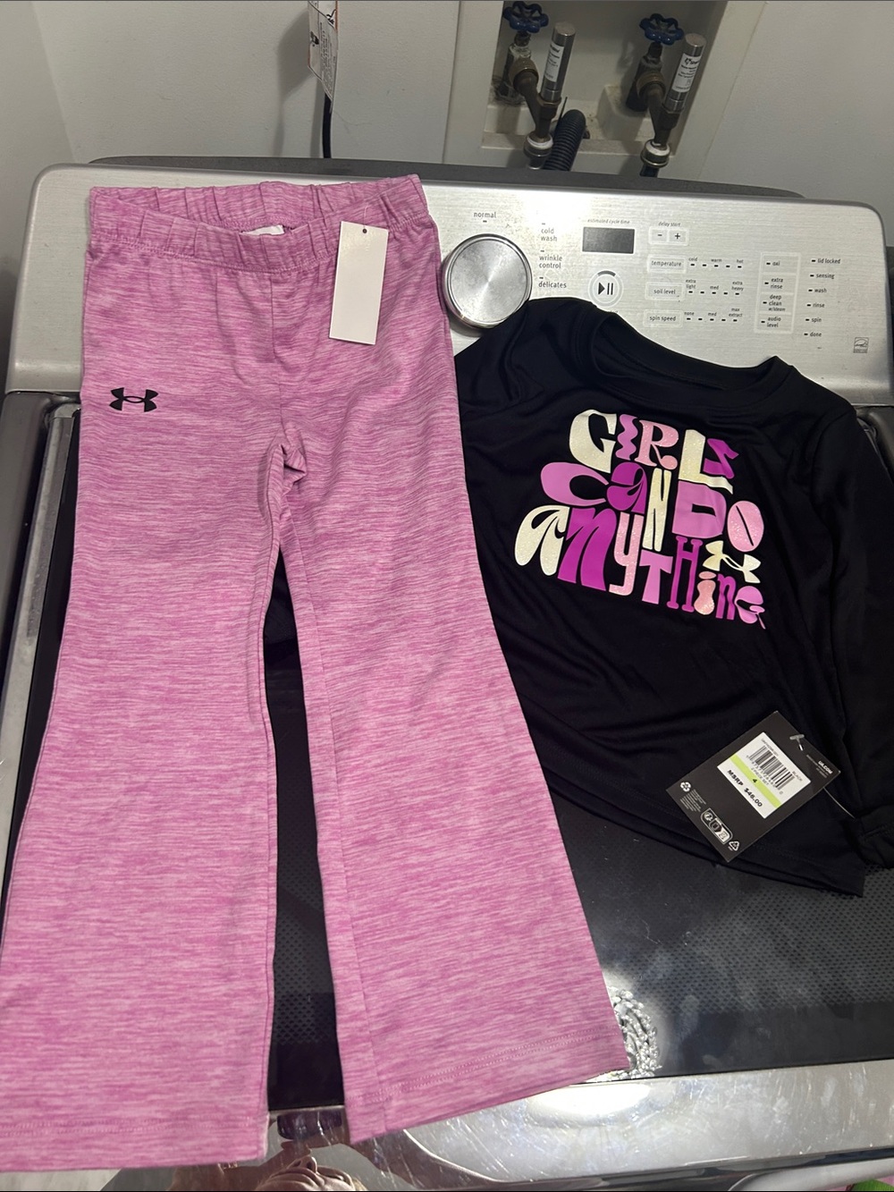 Girls size 4 athletic two piece outfit set new net glitter positive motivation
